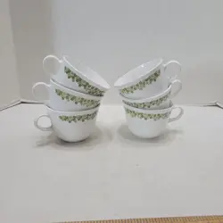 LOT OF 6 VINTAGE CORELLE SPRING BLOSSOM CRAZY DAISY GREEN MUGS CUPS TEA COFFEE