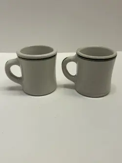VINTAGE VICTOR RESTAURANT WARE COFFEE CUPS GREEN STRIPE HEAVY DUTY DINER ENGLAND