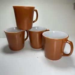 VINTAGE SET OF 4 CORELLE CORNING BURNT ORANGE CINNAMON RUST COFFEE MUGS B