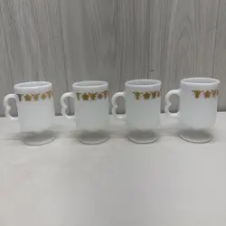 4 VINTAGE CORNING PYREX CORELLE BUTTERFLY GOLD PEDESTAL FOOTED MUG CUP