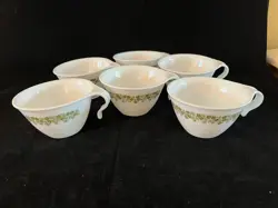 VINTAGE SET OF 6 CORELLE SPRING BLOSSOM CRAZY DAISY GREEN COFFEE CUPS