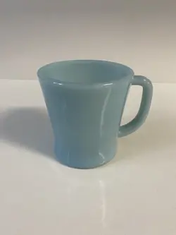 VINTAGE FIRE-KING OVEN WARE DELPHITE  BLUE GLASS D-HANDLE COFFEE MUG HTF