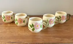 5 VINTAGE ENGLAND FRANCISCAN DESERT ROSE SMALL COFFEE TEA MUG  2 3/4