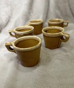 HULL USA BROWN DRIP GLAZE POTTERY OVEN PROOF COFFEE MUG CUP VINTAGE SET OF 5