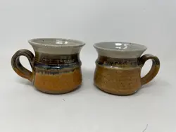 2 VINTAGE ARTIST SIGNED STUDIO ART POTTERY COFFEE MUGS HAND CRAFTED
