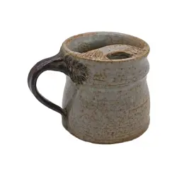 STUDIO ART POTTERY STONEWARE COFFEE MUG BROWN GLAZE MUSTACHE VINTAGE