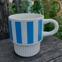 VINTAGE MCCOY USA POTTERY BLUE WHITE IVORY STRIPED STACKABLE MUG CUP REPLACEMENT