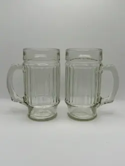 VINTAGE ANCHOR HOCKING RIBBED BEER ROOT BEER MUG CLEAR GLASS SET OF 2