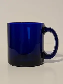 VINTAGE COBALT BLUE GLASS COFFEE MUG MADE IN USA