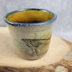 MONROE SALT WORKS STONEWARE POTTERY TROUT FISH RUSTIC MUG CUP VINTAGE MAINE M