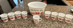 VTG 1950S HAZEL ATLAS CHRISTMAS EGG NOG PUNCH SET WITH 9 MUGS