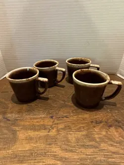 VINTAGE MCCOY POTTERY HULL BROWN DRIP GLAZE COFFEE CUPS - SET OF 4 