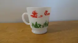 VINTAGE TOM AND JERRY MILK GLASS EGG NOG CUP 