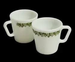 SET OF 2 PYREX COFFEE MUG CUP CRAZY DAISY SPRING BLOSSOM D HANDLE VINTAGE #1410