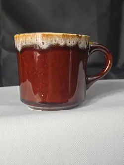 VINTAGE  COFFEE MUG MADE IN USA BROWN DRIP GLAZE OVENPROOF POTTERY STYLE