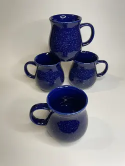 VTG SPECKLED COBALT BLUE SPECKLE STONEWARE COFFEE MUG SET OF 4