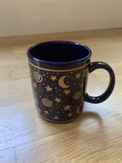 VINTAGE 90S BLUE CELESTIAL MOON STARS SWIRLS BY KANE CERAMIC COFFEE MUG 10OZ