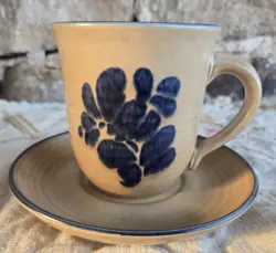 PFALTZGRAFF FOLK ART STONEWARE POTTERY MUG AND SAUCER MADE IN USA VINTAGE