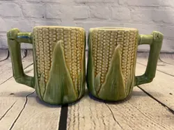 VINTAGE MAJOLICA CORN MUGS 5“ #49 SET OF 2 COFFEE CUP CORN COB
