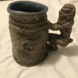 VINTAGE 1971 JIM RUMPH TANKARD MUG WITH SATYR HANDLE NUDE MAIDEN INSIDE POTTERY