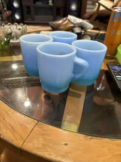 LOT OF 4 VINTAGE ANCHOR HOCKING FIRE KING BLUE STACKABLE COFFEE CUP MUG D HANDLE