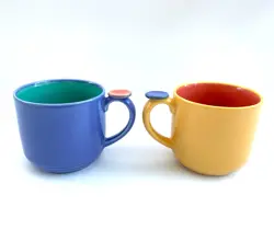LINDT-STYMEIST COLORWAYS COFFEE THUMBPRINT MUGS PAIR VINTAGE 1980S JAPAN 5 OF 6