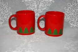 SET OF 2 WAECHTERSBACH RED COFFEE MUGS CHRISTMAS TREE W. GERMANY VINTAGE