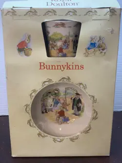 ROYAL DOULTON BUNNYKINS BONE CHINA 3 PC SET PLATE BOWL CUP MUG MINT VINTAGE