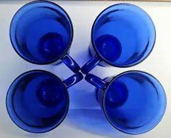 SET OF 4 VINTAGE ANCHOR HOCKING COBALT BLUE GLASS FOOTED COFFEE MUGS USA