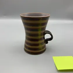 VINTAGE LOUIS MIDEKE STUDIO POTTERY COFFEE CUP MUG BROWN STRIPED 6 OUNCE RARE D