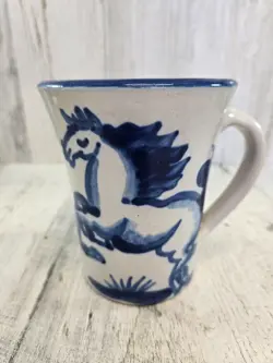 MA HADLEY VINTAGE HORSE COFFEE MUG THE END BLUE AND WHITE (E)