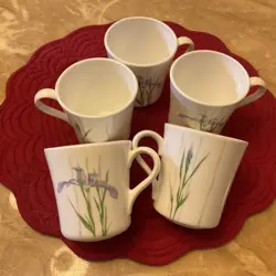 VINTAGE CORNING WARE CORELLE SHADOW IRIS FLORAL COFFEE TEA CUP MUG USA SET OF 5