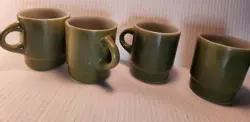 VINTAGE ANCHOR HOCKING FIRE KING AVOCADO GREEN COFFEE CUPS MUGS - SET OF 4