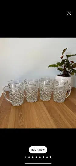 4 VINTAGE ANCHOR HOCKING WEXFORD GLASS HANDLE MUGS