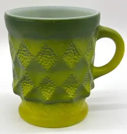 ANCHOR HOCKING FIRE KING VINTAGE GREEN COFFEE CUP MUG KIMBERLY DIAMOND PATTERN