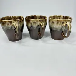 VINTAGE CANONSBURG POTTERY BROWN DRIP GLAZE COFFEE MUGS CUPS SET OF 3 USA
