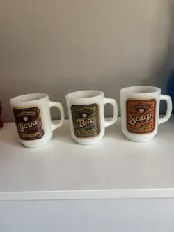 VINTAGE AUNT JENNY'S ANCHOR HOCKING COFFEE, TEA, SOUP MUGS - MILK GLASS