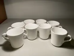 8 CORNING USA VINTAGE WINTER FROST WHITE COFFEE/TEA CUPS/MUGS D HANDLE