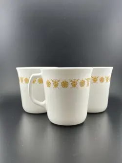 VINTAGE CORELLE BY CORNING BUTTERFLY GOLD SET OF 3 MUGS