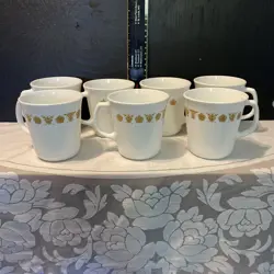 SET OF 7 CORELLE BUTTERFLY GOLD COFFEE CUPS CORNING VINTAGE