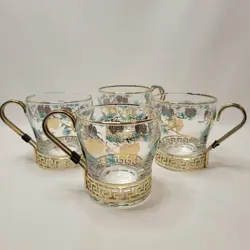 VINTAGE LIBBEY DAVID DOUGLAS PINECONE TOURQUISE TEA COFFEE CUPS MCM SET OF 4