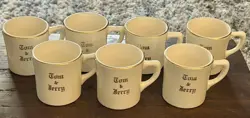 TOM & JERRY CUPS / MUGS IVORY W/ GOLD TRIM SET OF 7 VINTAGE *