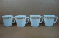 SET OF 4 ~ VINTAGE PYREX ~ BUTTERFLY GOLD ~ COFFEE CUPS #1410