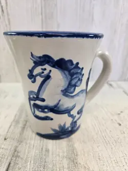 MA HADLEY VINTAGE HORSE COFFEE MUG THE END BLUE AND WHITE (F)