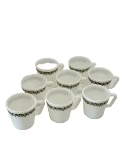 VINTAGE PYREX CRAZY DAISY SPRING BLOSSOM COFFEE MUGS D HANDLE SET OF 8