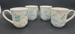 JOHNSON BROTHERS VINTAGE CHARM 4 COFFEE CUP MUGS IVORY BLUE BIRDS 