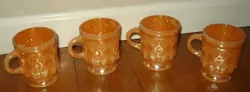 VINTAGE FIRE KING PEACH LUSTER DIAMOND KIMBERLY MUGS SET OF 4