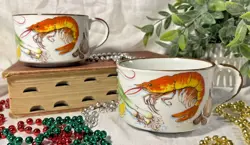 D H HOLMES (2) 15OZ STONEWARE SEAFOOD MUG - SOUP GUMBO BOWL - 1983 SHRIMP