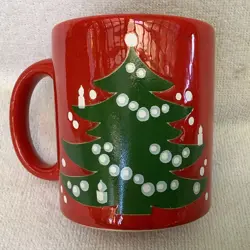VINTAGE WAECHTERSBACH RED CHRISTMAS TREE COFFEE MUG WEST GERMANY