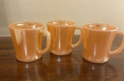 3 VINTAGE FIRE KING PEACH LUSTER D HANDLE COFFEE CUPS OVEN WARE 3